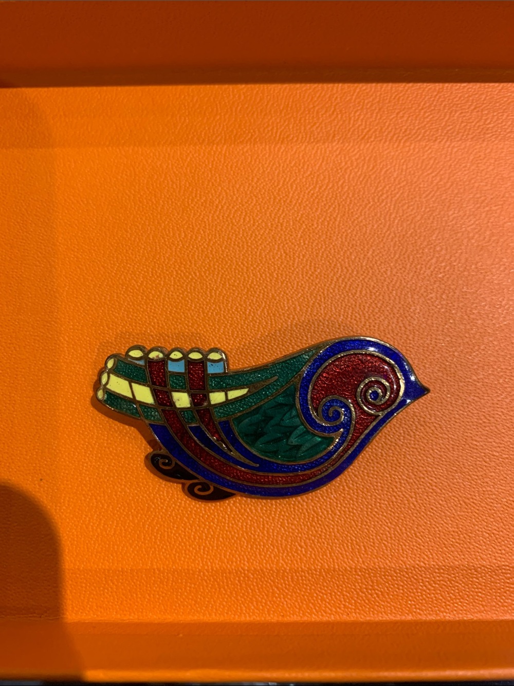 Colorful Enamel Bird Brooch in Green & Red